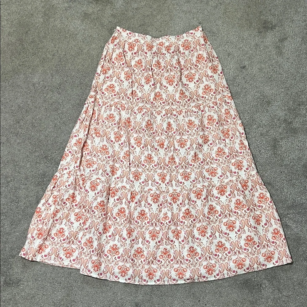 Cynthia Rowley Linen Blend Tiered Floral Paisley Maxi Skirt Size small